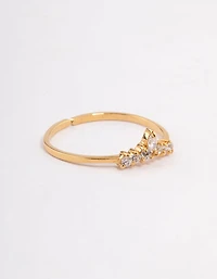 Gold Plated Sterling Silver Wishbone Cubic Zirconia Ring