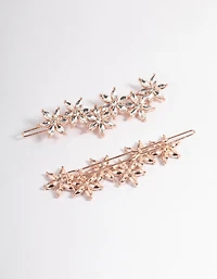 Rose Gold Diamante Flower Hair Pin Pack