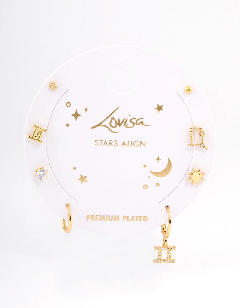 Gold Plated Gemini Star Sign Ear Stackers