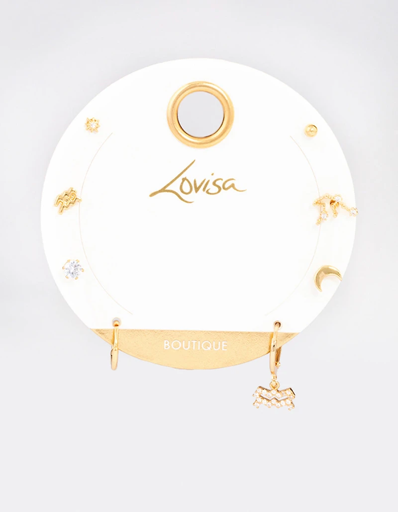 Gold Plated Aquarius Star Sign Ear Stackers