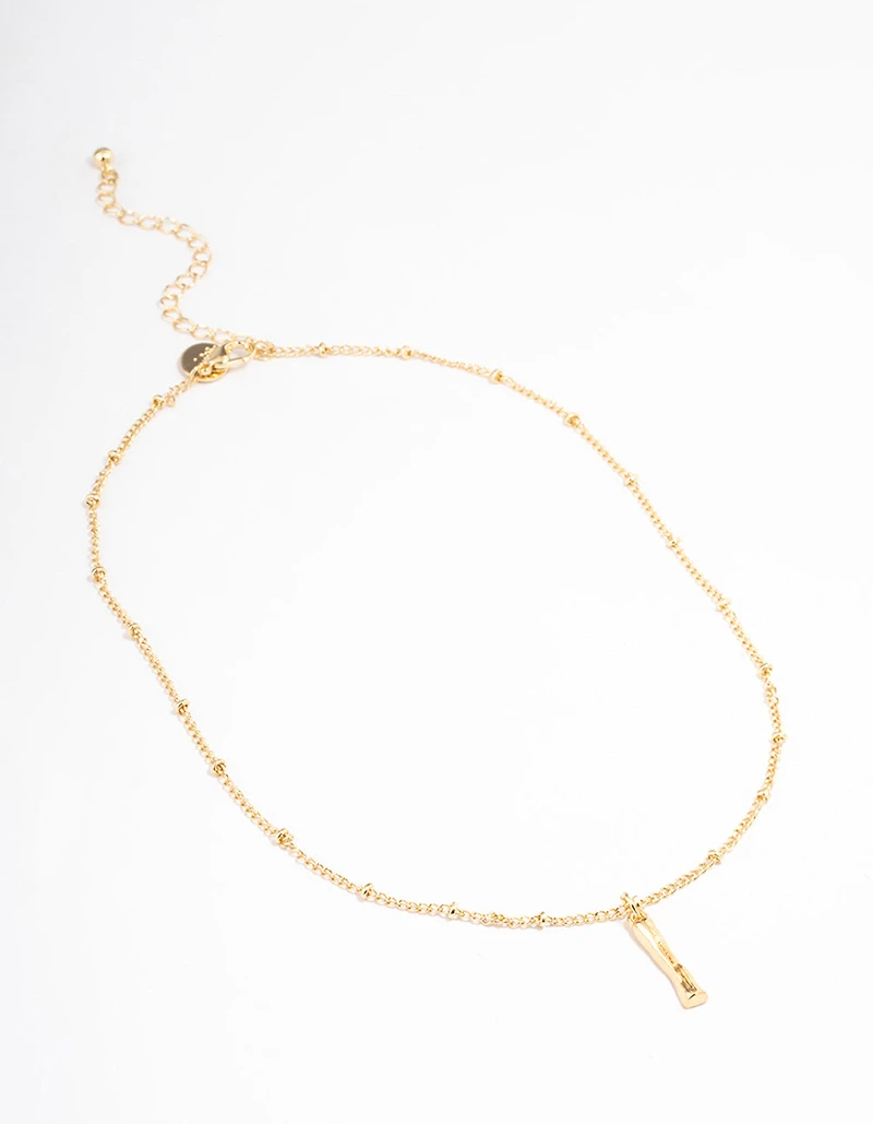 Letter 'I' Gold Plated Bamboo Initial Necklace