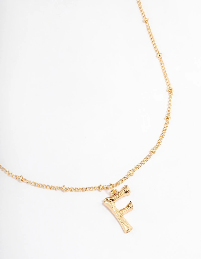 Letter 'F' Gold Plated Bamboo Initial Necklace