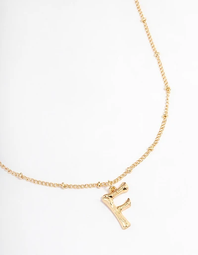 Letter 'F' Gold Plated Bamboo Initial Necklace