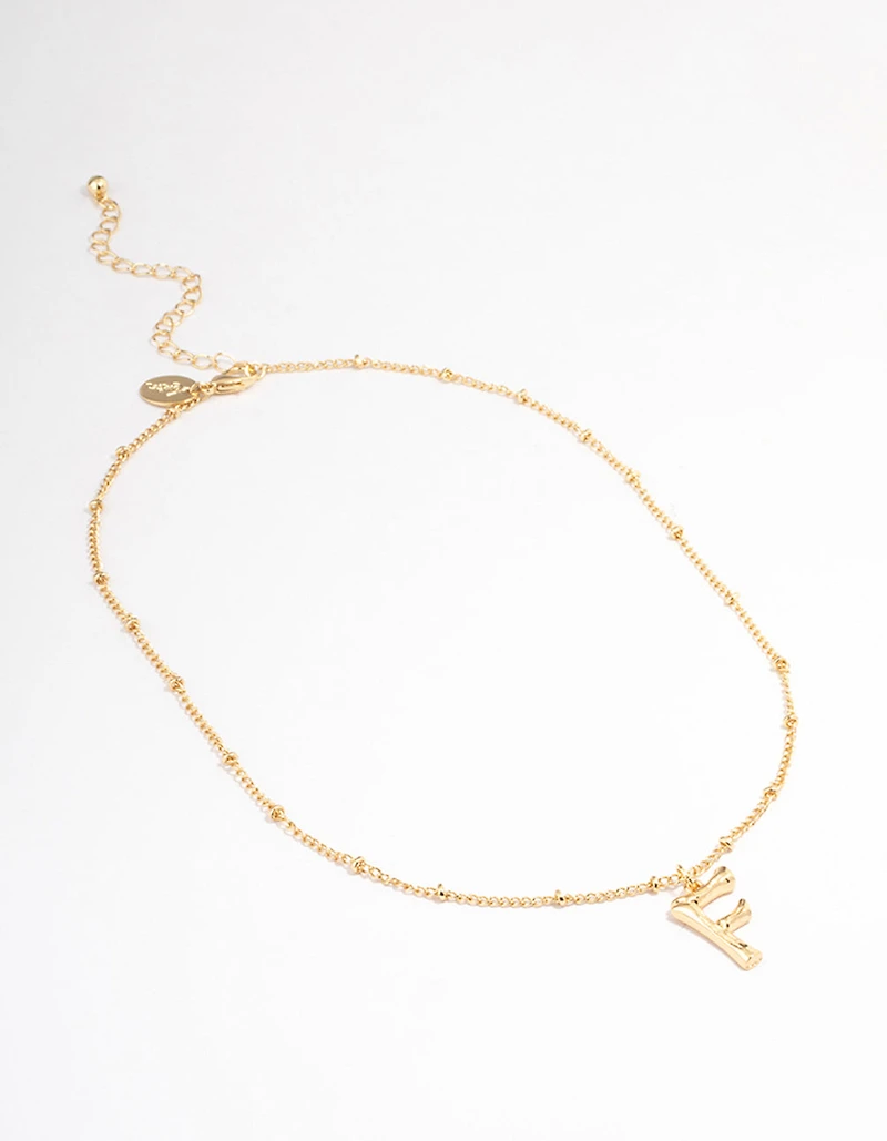 Letter 'F' Gold Plated Bamboo Initial Necklace
