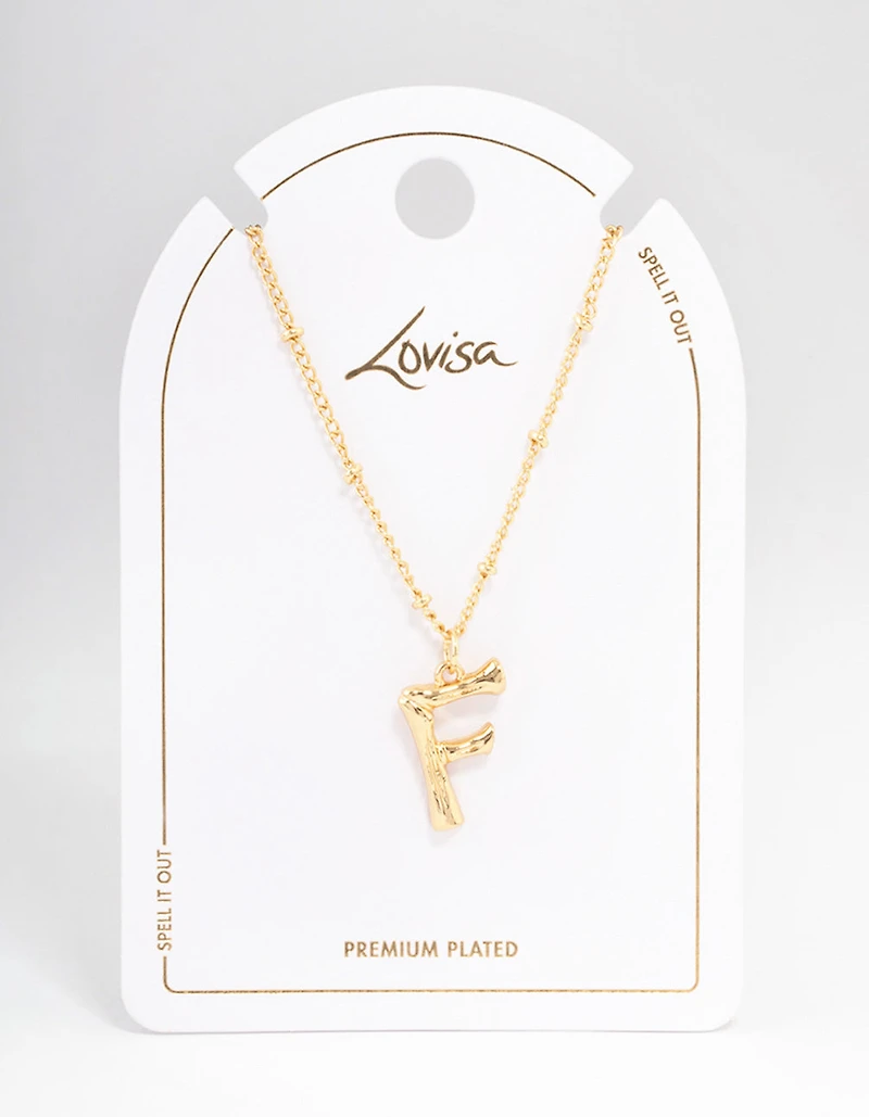 Letter 'F' Gold Plated Bamboo Initial Necklace