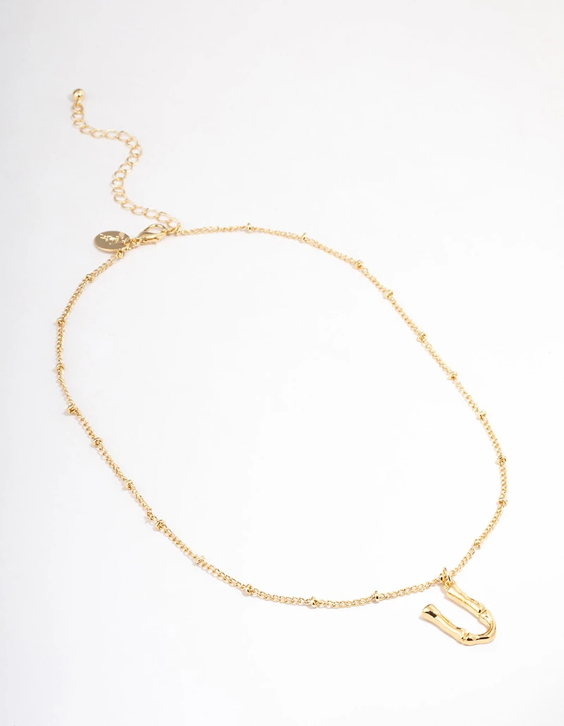 Gold Plated Letter C Bamboo  Necklace