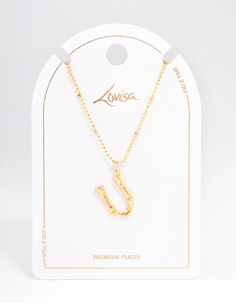 Gold Plated Letter C Bamboo  Necklace
