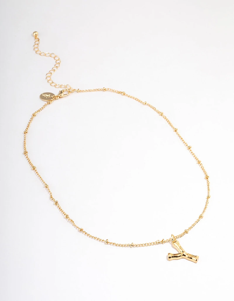 Gold Plated Letter Y Bamboo  Necklace