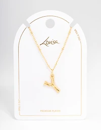 Letter 'Y' Gold Plated Bamboo Initial Necklace