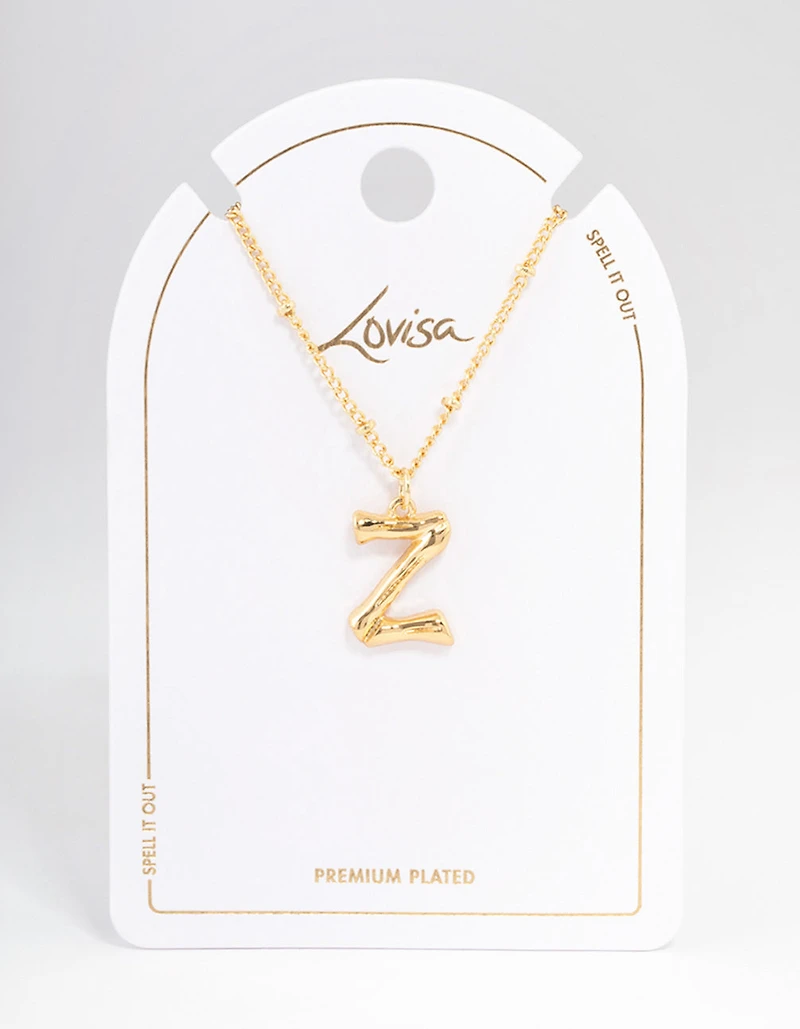 Gold Plated Letter Z Bamboo  Necklace