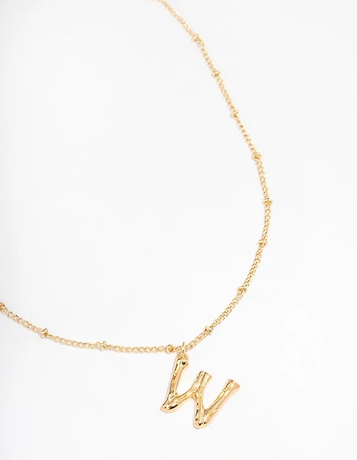 Letter 'W' Gold Plated Bamboo Initial Necklace