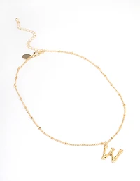 Letter 'W' Gold Plated Bamboo Initial Necklace