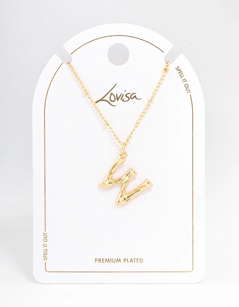Letter 'W' Gold Plated Bamboo Initial Necklace