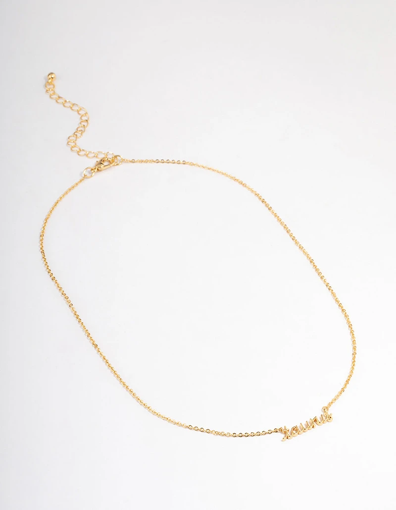 Gold Plated Taurus Script Pendant Necklace