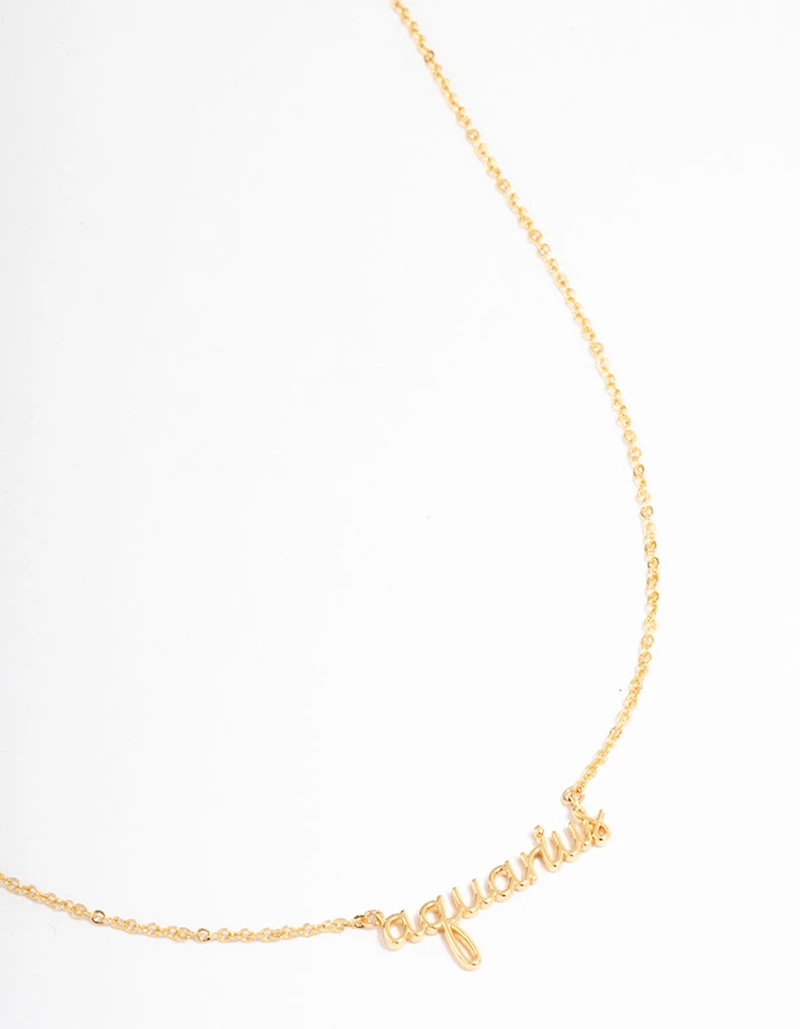 Gold Plated Aquarius Script Pendant Necklace
