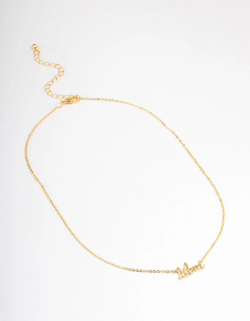 Gold Plated Libra Script Pendant Necklace