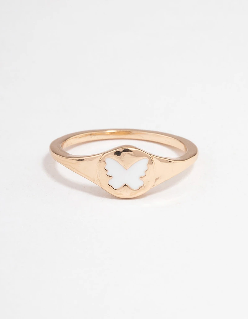 Gold Butterfly Signet Ring