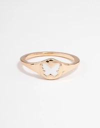 Gold Butterfly Signet Ring