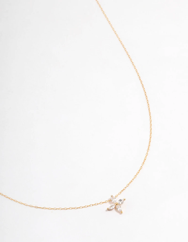 Gold Plated Sterling Silver Marquise Flower Cubic Zirconia Necklace