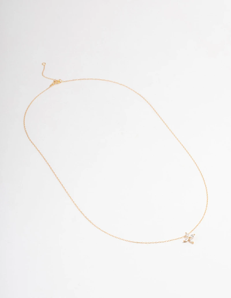 Gold Plated Sterling Silver Marquise Flower Cubic Zirconia Necklace