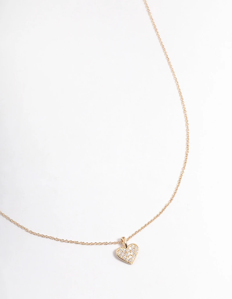 Gold Plated Sterling Silver Pave Cubic Zirconia Heart Necklace