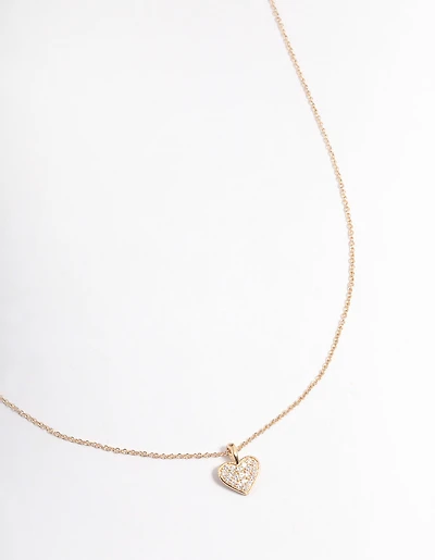 Gold Plated Sterling Silver Pave Cubic Zirconia Heart Necklace