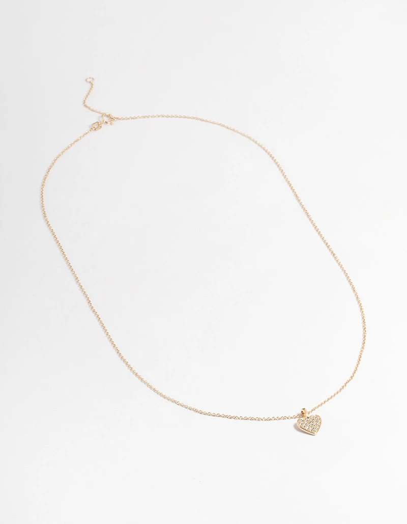 Gold Plated Sterling Silver Pave Cubic Zirconia Heart Necklace