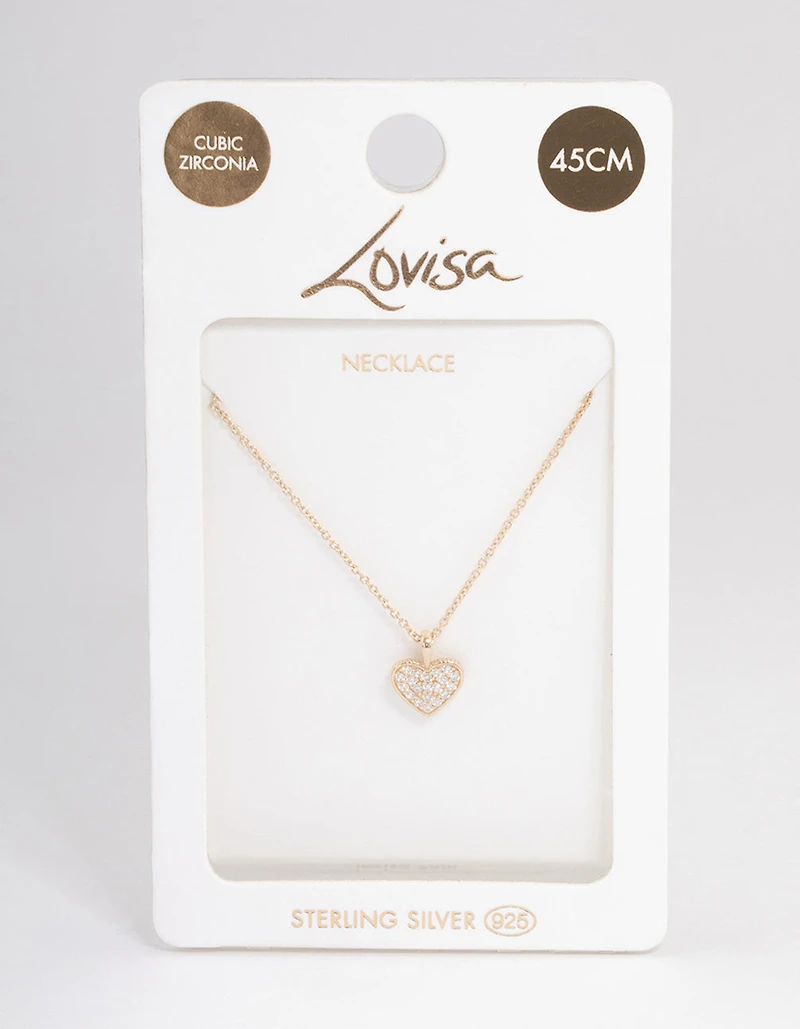 Gold Plated Sterling Silver Pave Cubic Zirconia Heart Necklace