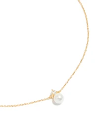 Gold Plated Sterling Silver Pearl Cubic Zirconia Necklace