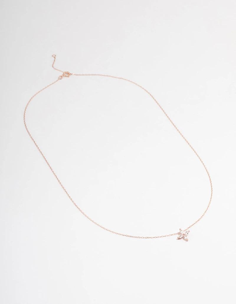 Rose Gold Plated Sterling Silver Marquise Flower Cubic Zirconia Necklace