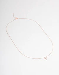 Rose Gold Plated Sterling Silver Marquise Flower Cubic Zirconia Necklace