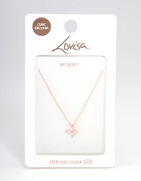 Rose Gold Plated Sterling Silver Marquise Flower Cubic Zirconia Necklace
