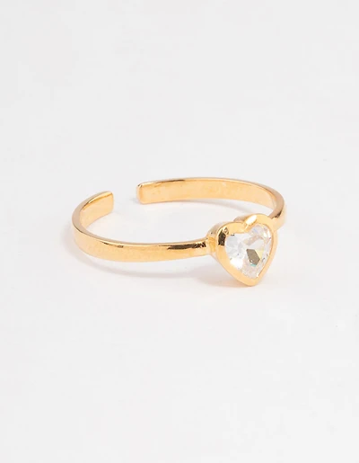 Gold Plated Sterling Silver Heart Cubic Zirconia Ring