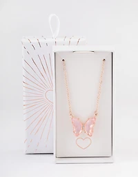 Rose Gold Pink Butterfly Pendant Necklace