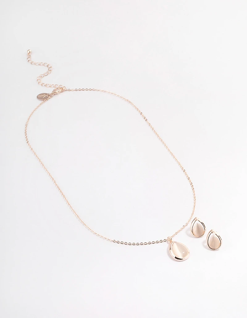 Rose Gold Cateye Pear Jewellery Set