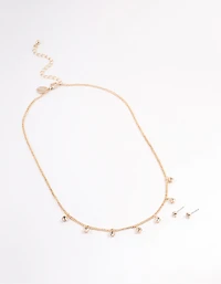 Gold Diamante Droplet Jewellery Set