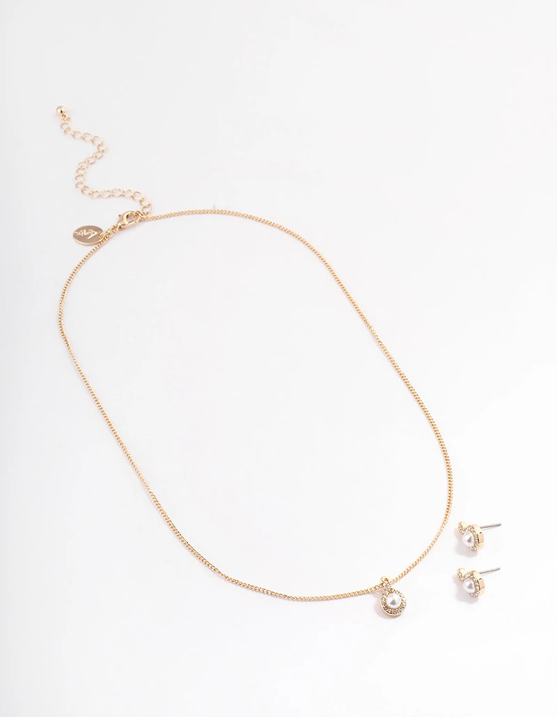 Gold Diamante Pearl Swirl Jewellery Set