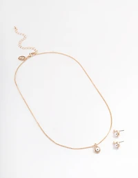 Gold Diamante Pearl Swirl Jewellery Set