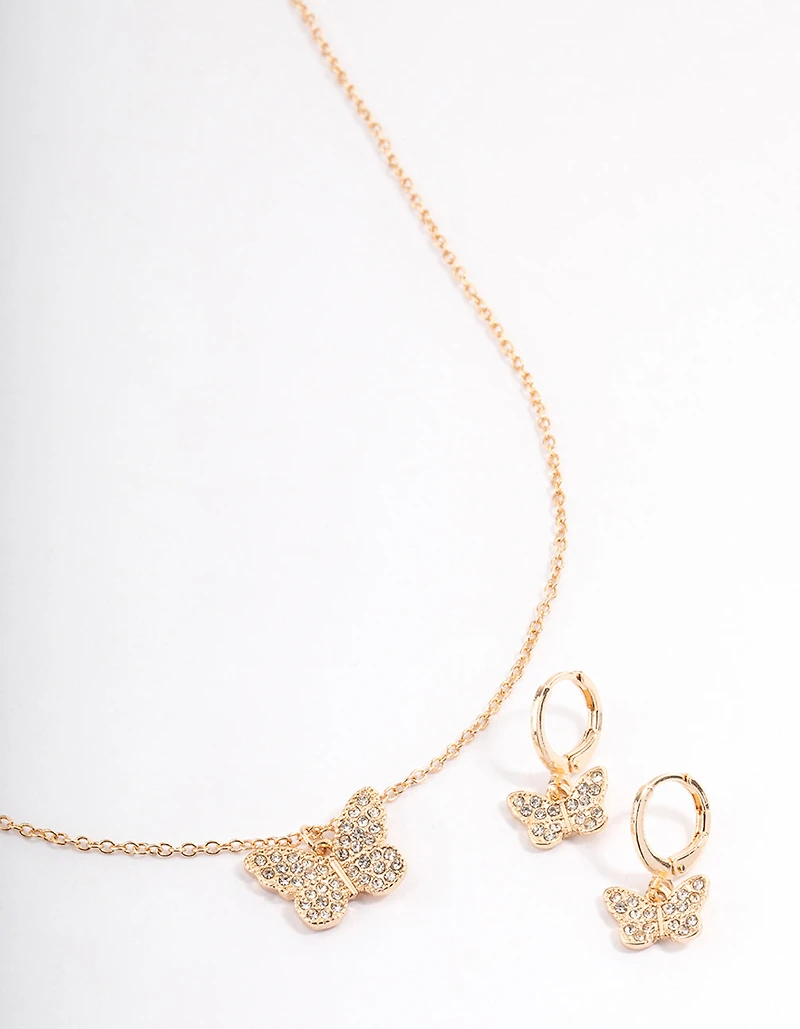 Gold Pave Butterfly Huggie Jewellery Set