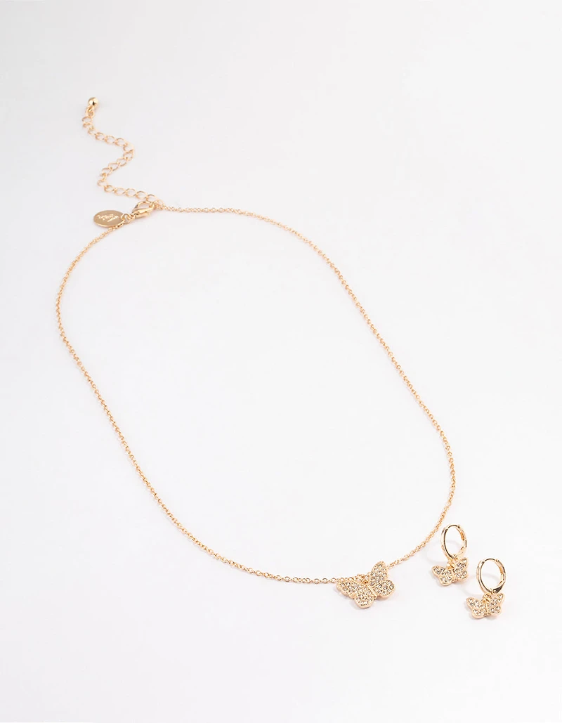 Gold Pave Butterfly Huggie Jewellery Set