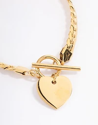 Waterproof Gold Plated Stainless Steel Heart Fob Flat Chain Bracelet
