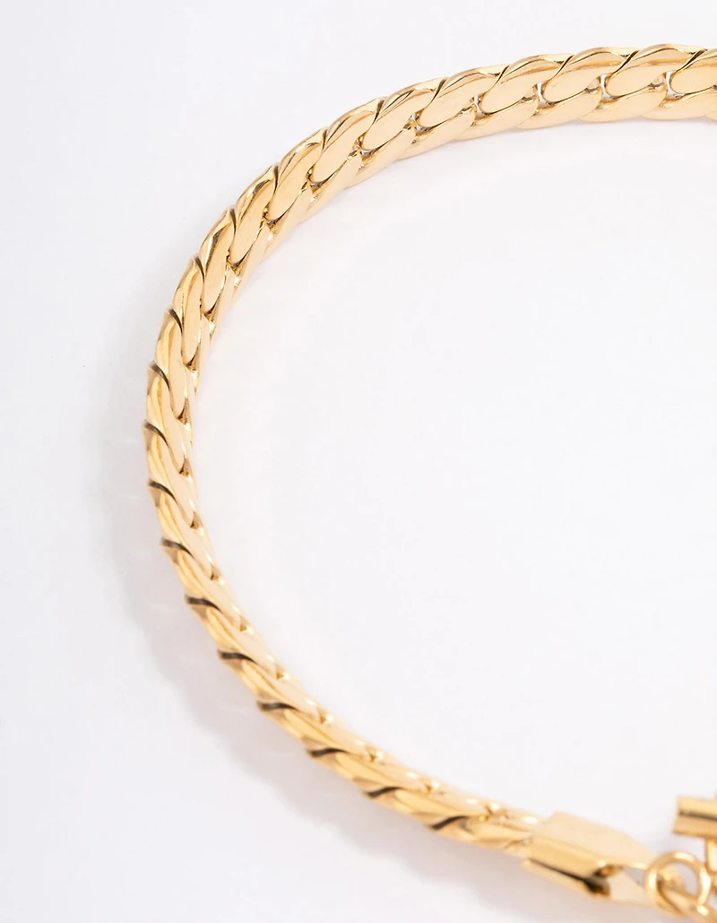 Waterproof Gold Plated Stainless Steel Heart Fob Flat Chain Bracelet
