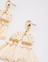 Gold Raffia Tassel Drop Earrings
