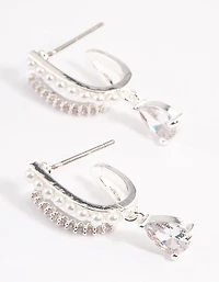 Silver Plated Cubic Zirconia Pearl Drop Earrings
