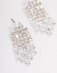 Silver Plated Cubic Zirconia Mesh Statement Drop Earrings