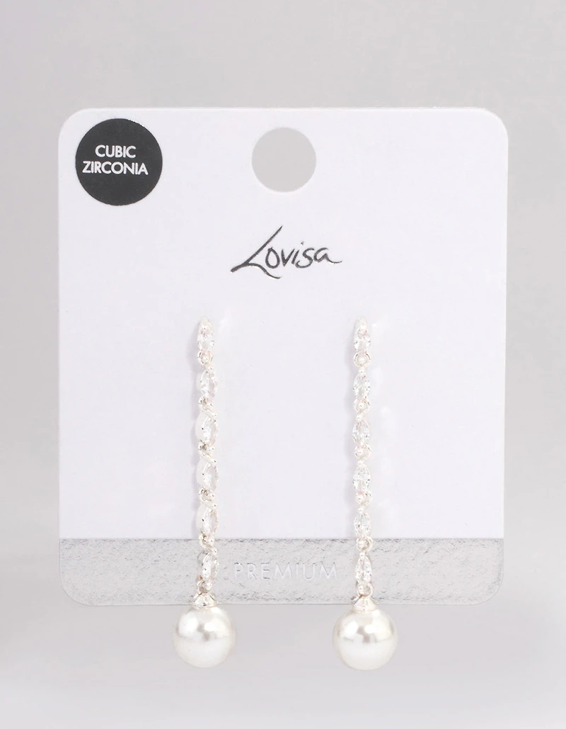 Silver Plated Fine Cubic Zirconia Round Pearl Drop Earrings