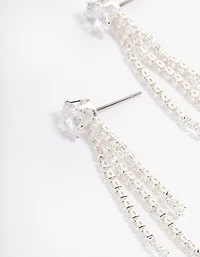 Silver Plated Round Cubic Zirconia Cupchain Drop Earrings