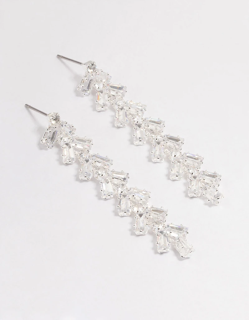Silver Plated Cubic Zirconia Baguette Vine Drop Earrings