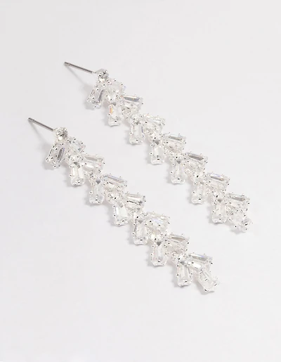 Silver Plated Cubic Zirconia Baguette Vine Drop Earrings