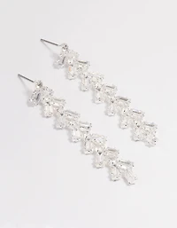 Silver Plated Cubic Zirconia Baguette Vine Drop Earrings